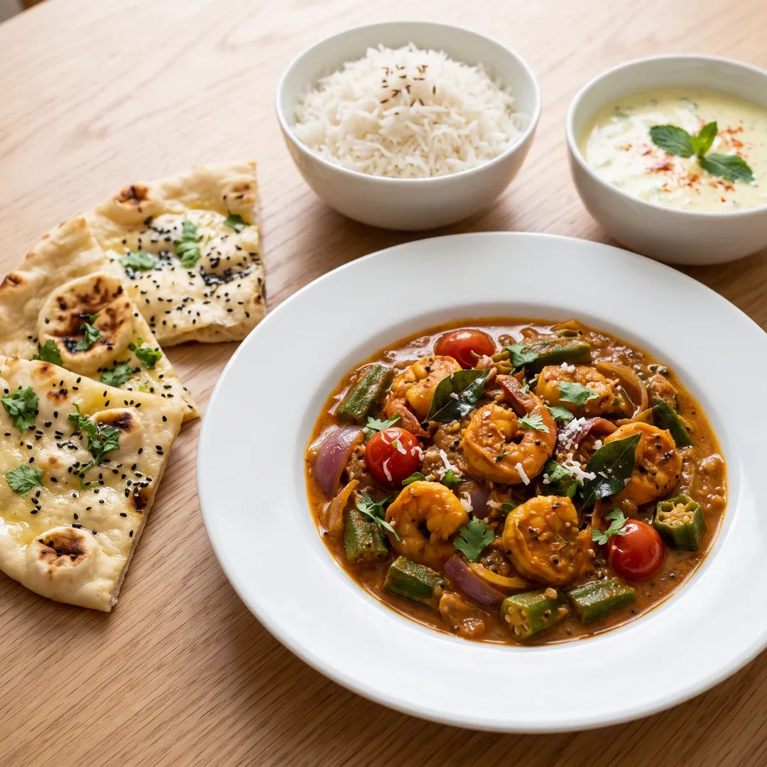 Indisk kyllingecurry med ris.