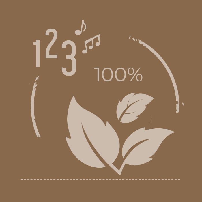 Eco-friendly energy concept: leaves with a 100% indicator and circular arcs, suggesting full sustainable power